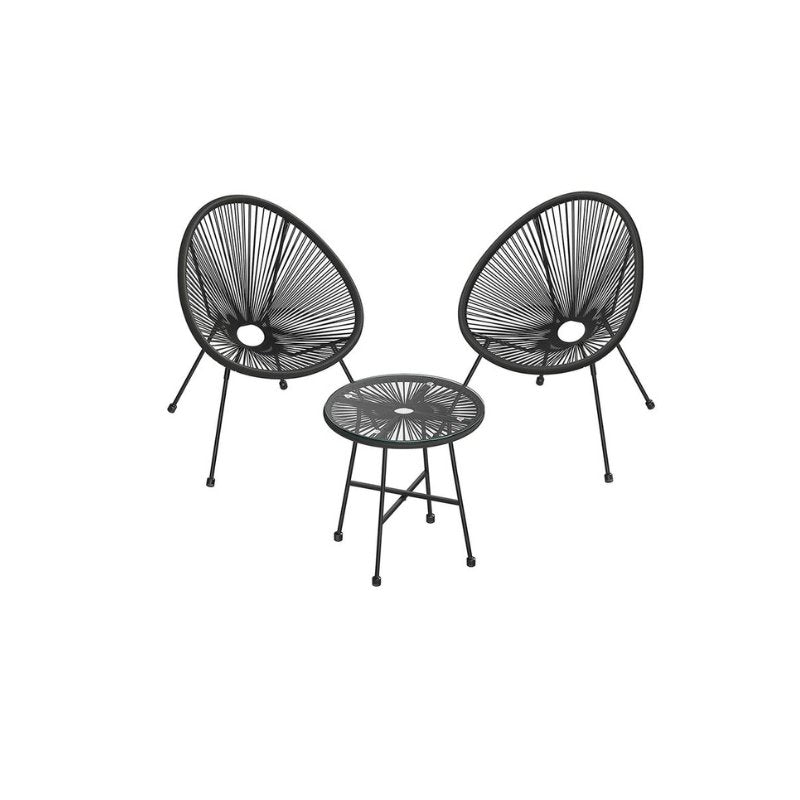 Balkonset - Tuinmeubelset van 3 - Terrasstoelen - Glazen tafelblad - 2 Stoelen - De Vries Meubels