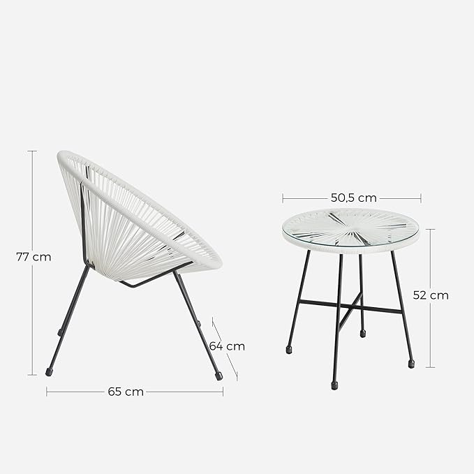 Balkonset - Tuinmeubelset van 3 - Terrasstoelen - Glazen tafelblad - 2 Stoelen - De Vries Meubels