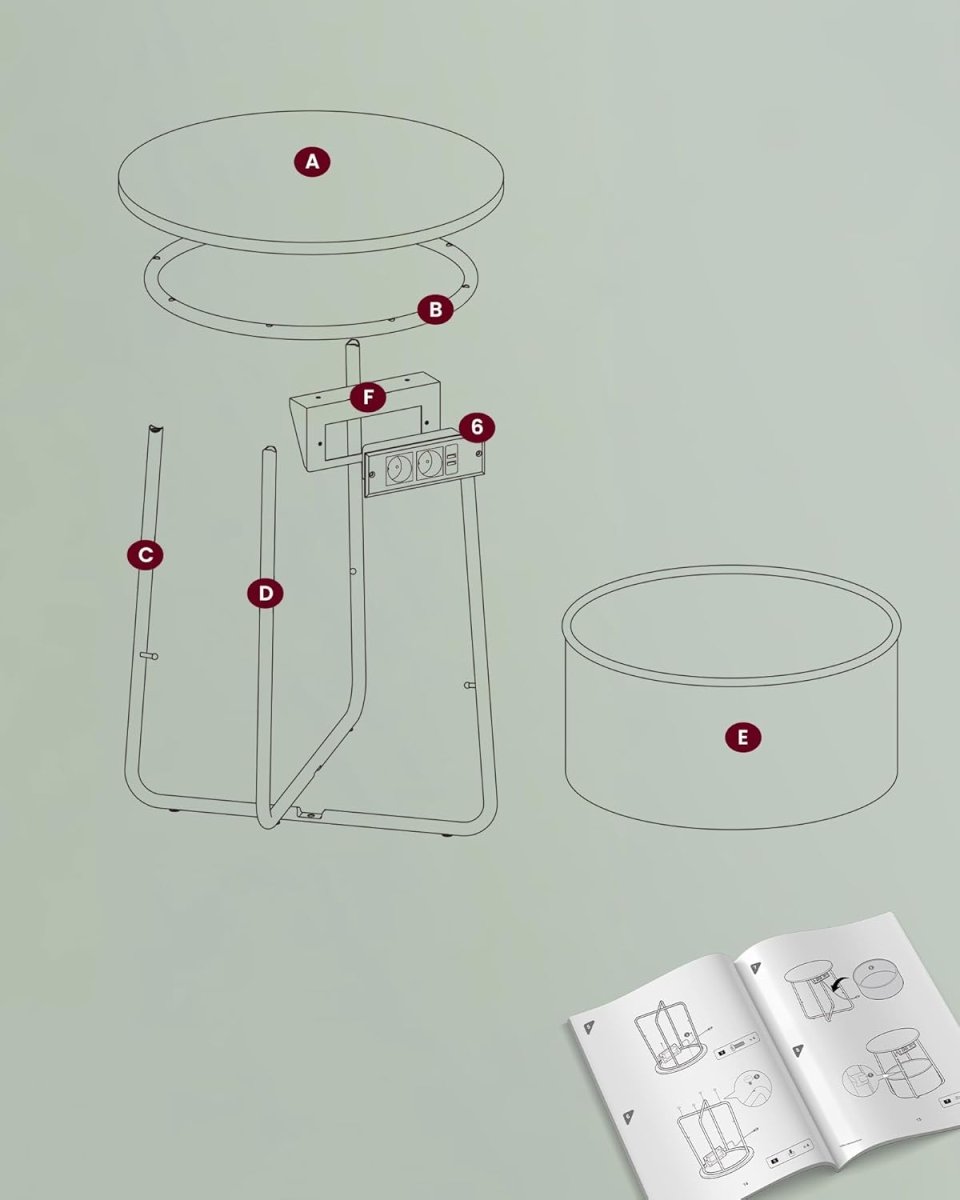 Bijzettafel met Stopcontact & USB - aansluiting - met Mandje - Modern tafeltje - De Vries Meubels