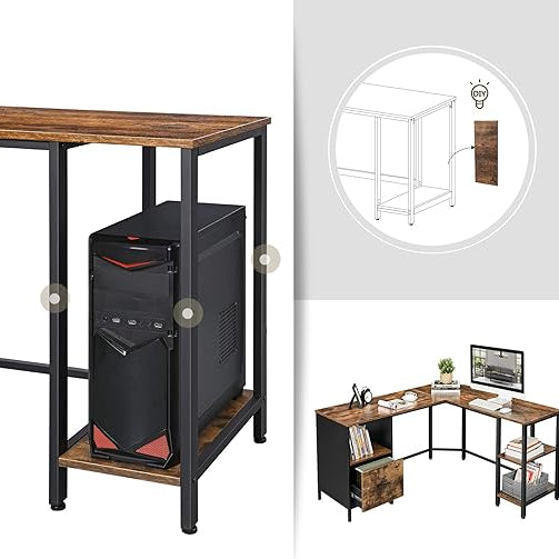 Bureau L - vormig - Computerbureau met 2 planken - Mappenlade - De Vries Meubels