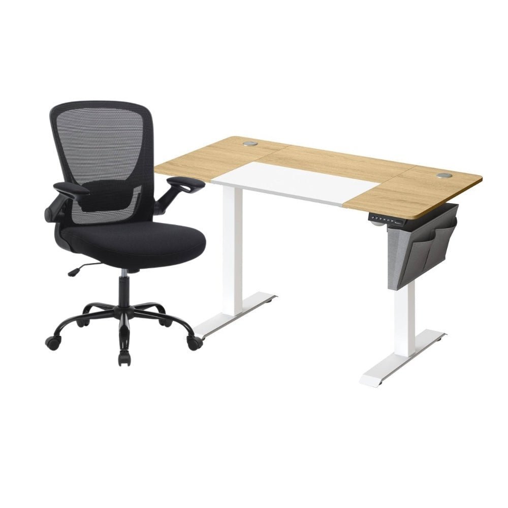 Complete Werkplek Budget - Elektrisch Zit - Sta Bureau + Ergonomische Bureaustoel - In Hoogte Verstelbaar Bureau - (Thuis)kantoor - De Vries Meubels