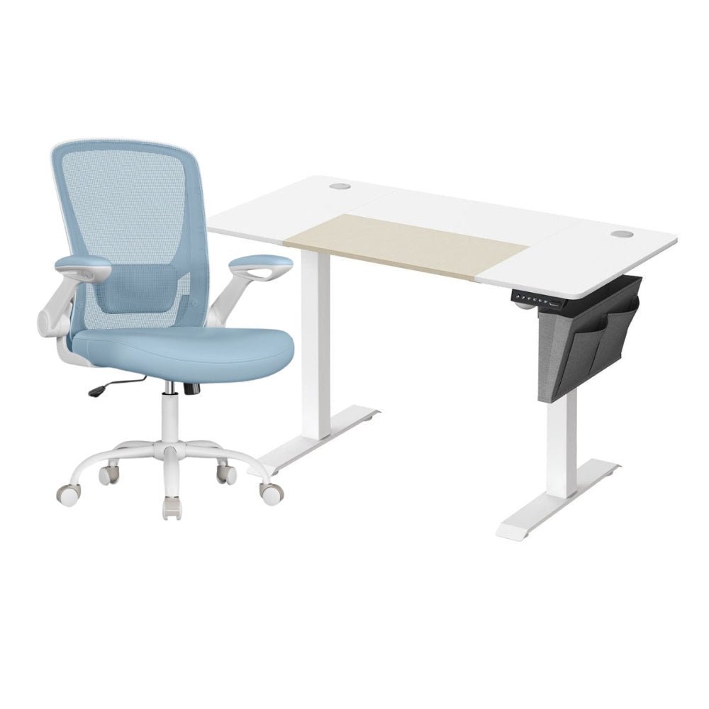 Complete Werkplek Budget - Elektrisch Zit - Sta Bureau + Ergonomische Bureaustoel - In Hoogte Verstelbaar Bureau - (Thuis)kantoor - De Vries Meubels