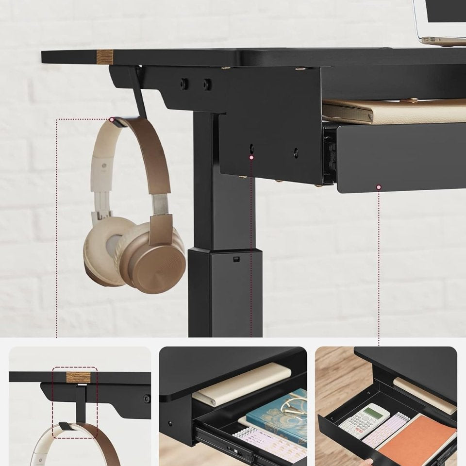 Complete Werkplek - Elektrische Sta Bureau + Ergonomische Bureaustoel - met Geheugenfunctie - Stopcontact - Verstelbaar