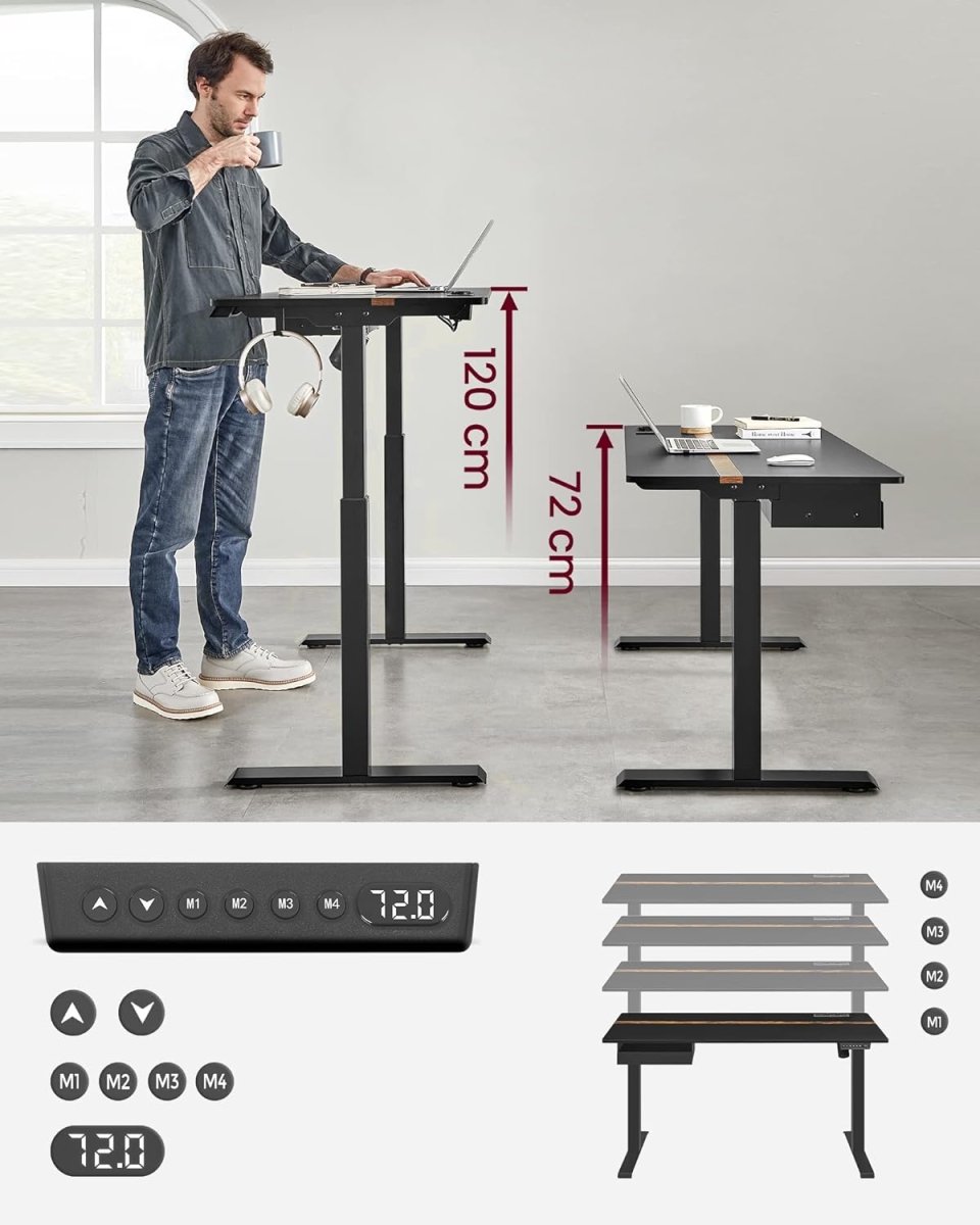 Complete Werkplek - Elektrische Sta Bureau + Ergonomische Bureaustoel - met Geheugenfunctie - Stopcontact - Verstelbaar