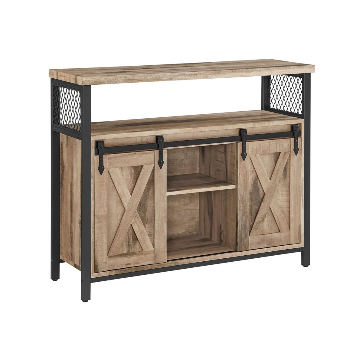 Dressoir met Schuifdeuren - Kast 100 cm breed - Vintage Bruin & Zwart - De Vries Meubels