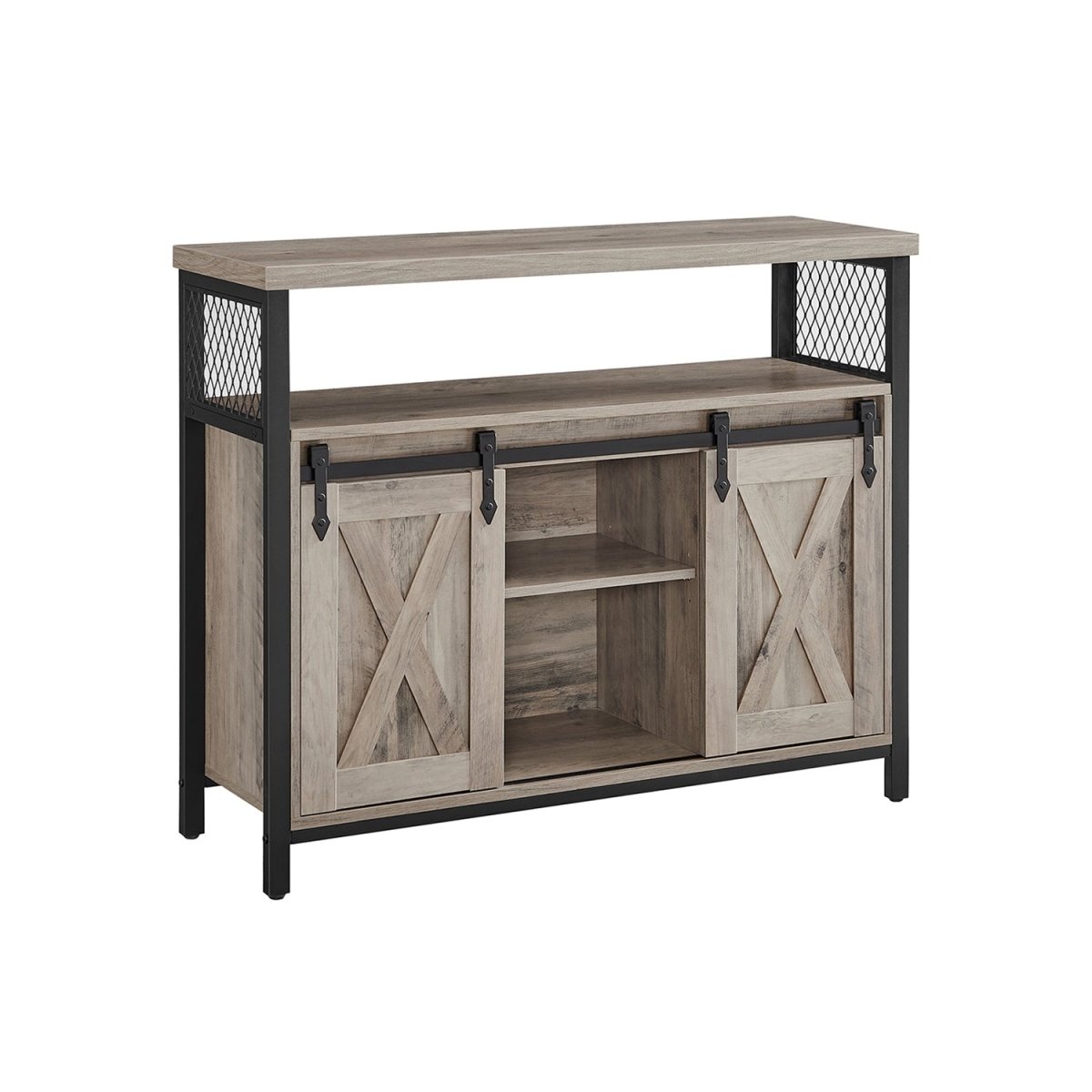 Dressoir met Schuifdeuren - Kast 100 cm breed - Vintage Bruin & Zwart - De Vries Meubels