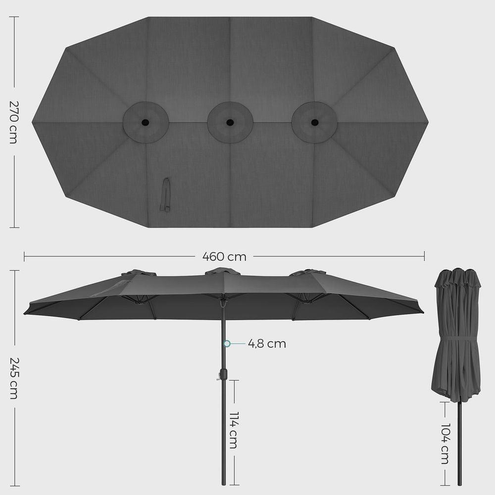 Dubbele Parasol 460 x 270 cm - Extra Groot met UV - Bescherming en Zwengel - De Vries Meubels