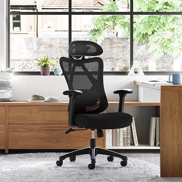 Ergonomische Bureaustoel - Verstelbare rug - en armleuning - Hoofdsteun verstelbaar - 150kg Draagvermogen - De Vries Meubels