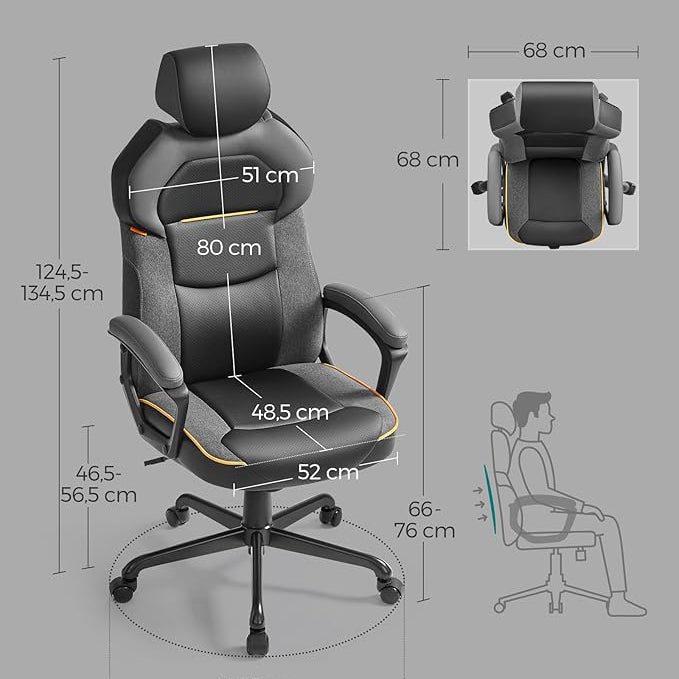 Ergonomische Gamingstoel - Bureaustoel - Computerstoel - Verstelbare Hoofdsteun - De Vries Meubels