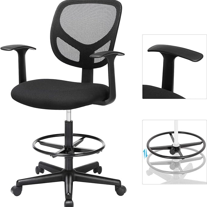 Ergonomische Kruk - Bureaustoel - Kappersstoel - In Hoogte Verstelbare Voetensteun - 360° draaibaar - De Vries Meubels