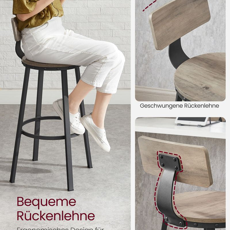 Industriële Barstoelen - Set van 2 - Vintage Houten Zitvlak - De Vries Meubels