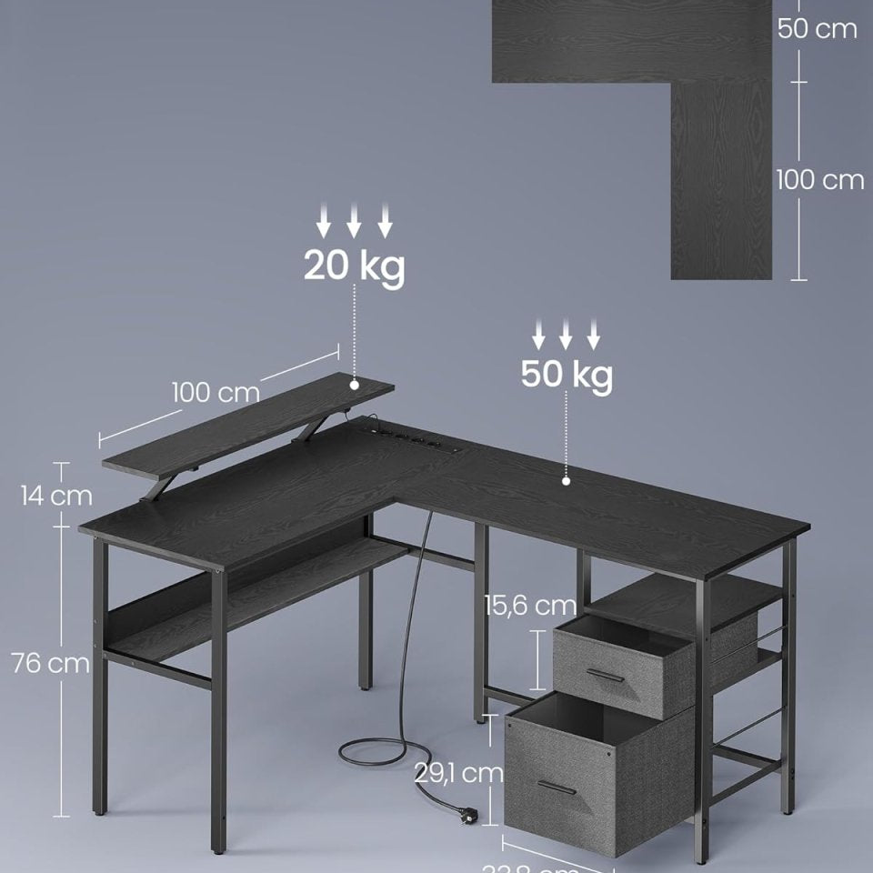 L - vormig Hoekbureau met LED - Verlichting & Stopcontacten - USB - Poorten - Gamebureau - De Vries Meubels
