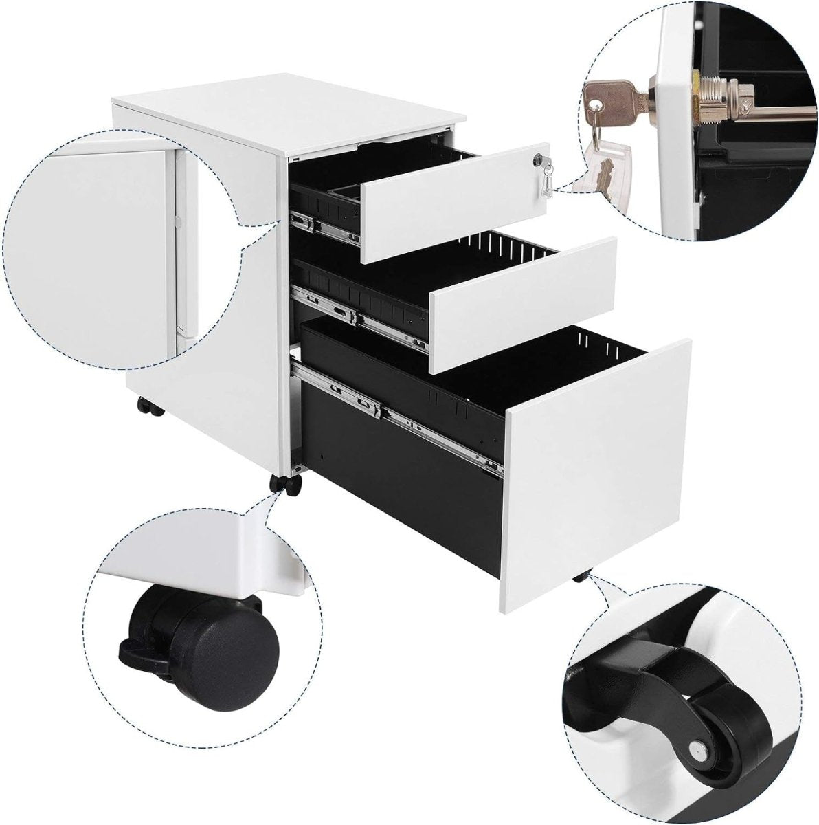 Ladeblok met Wielen - met Slot - 3 Lade - De Vries Meubels