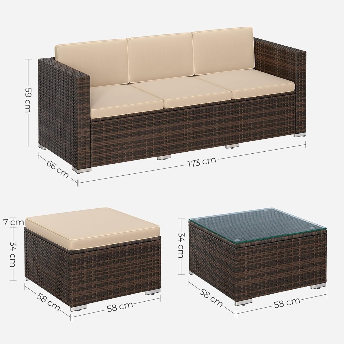 Loungeset met Tafel - Tuinbank - Tuinset - Polyrattan Tuinmeubelset - De Vries Meubels