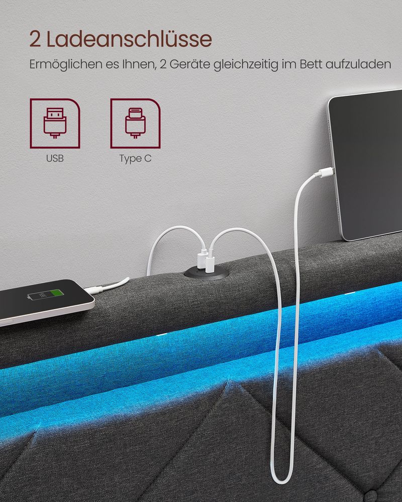 Multifunctioneel bedframe met LED - verlichting en opbergruimte - USB - aansluiting - De Vries Meubels