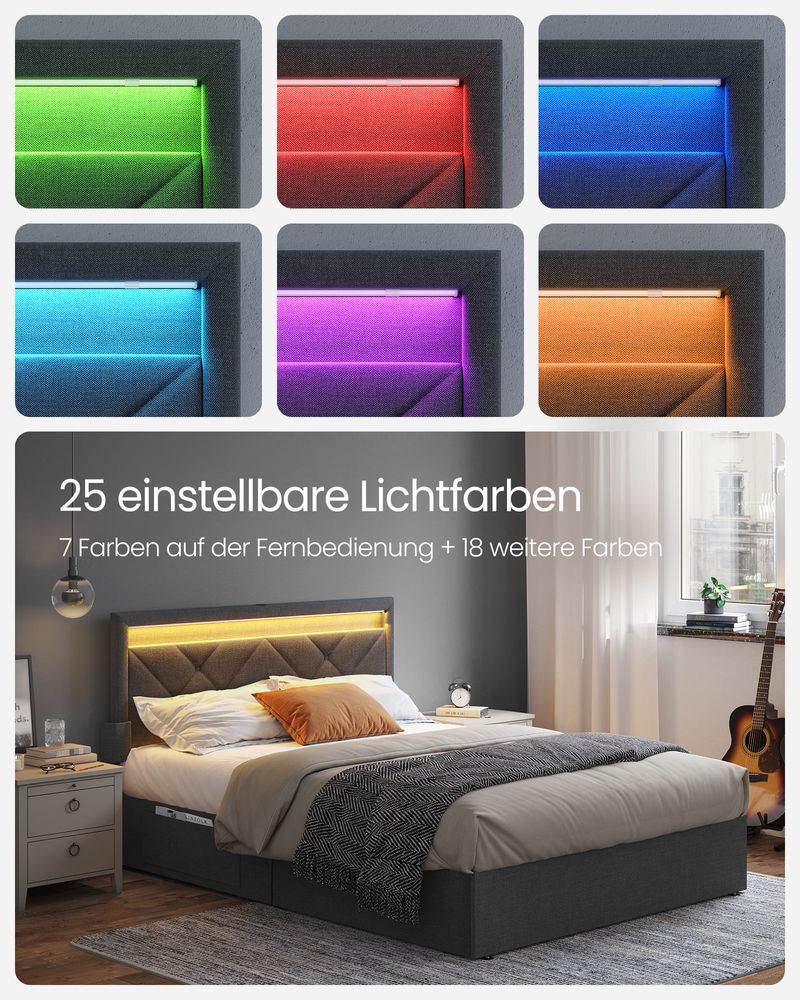 Multifunctioneel bedframe met LED - verlichting en opbergruimte - USB - aansluiting - De Vries Meubels