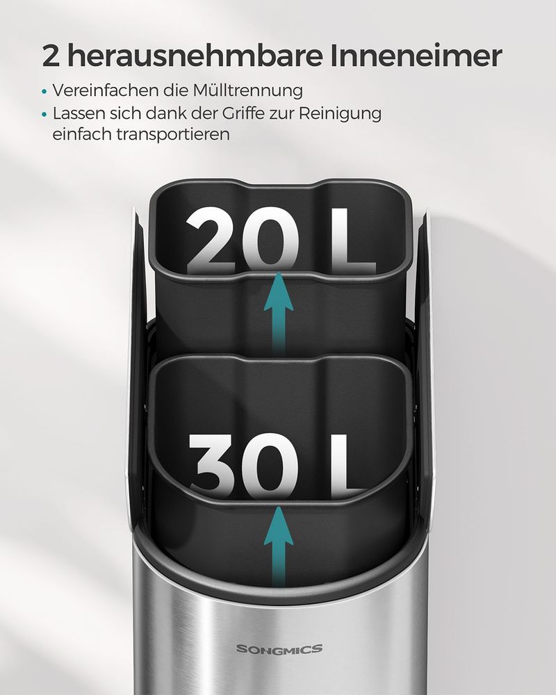 Pedaalemmer Met 2 Vakken 50L - Prullenbak - De Vries Meubels