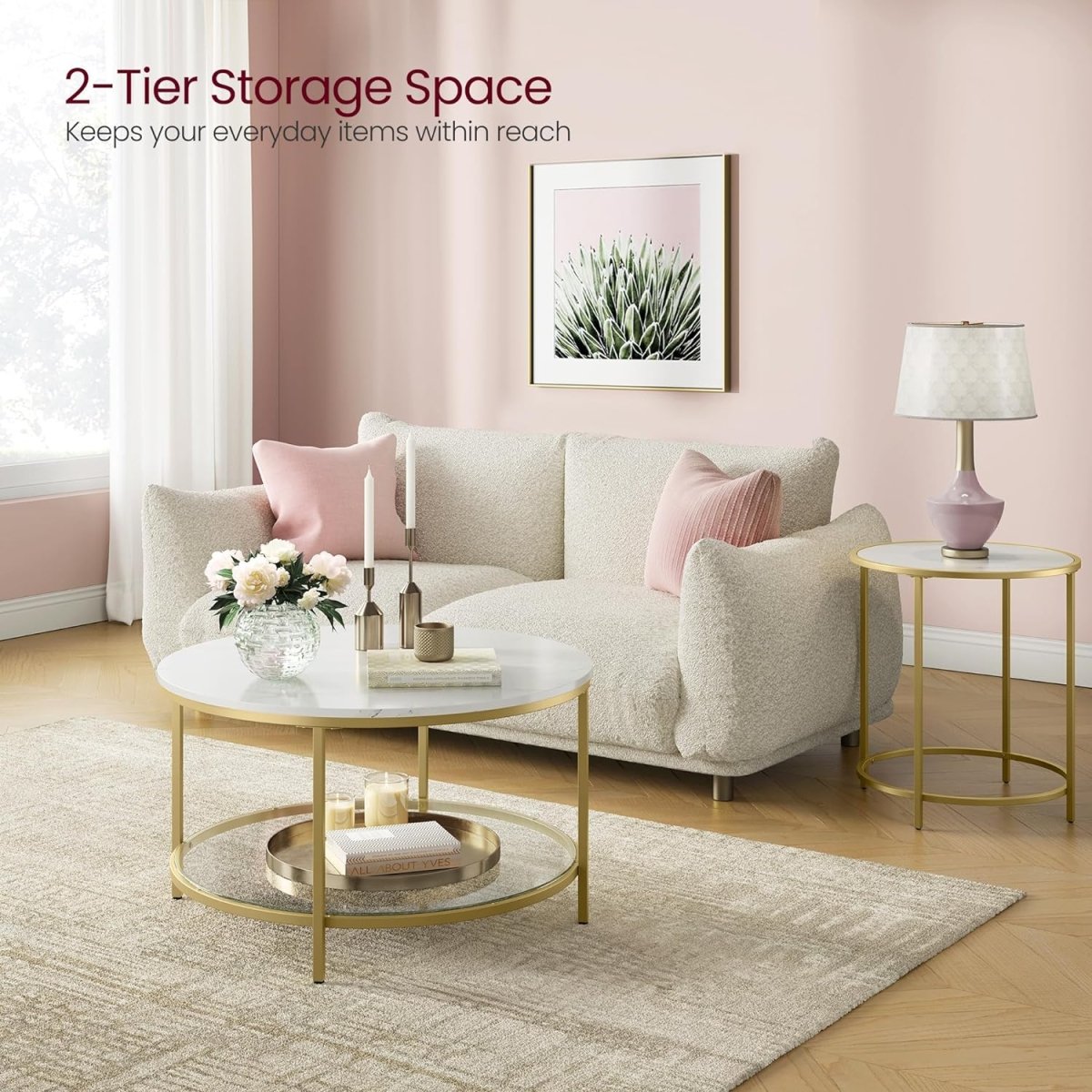 Salontafel met Marmerlook Tafelblad - Glazen Blad - Dubbele Ruimte - De Vries Meubels