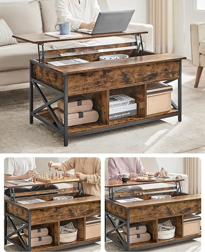 Salontafel met Opbergruimte - Blad in Hoogte Verstelbaar - Woonkamer Tafel - De Vries Meubels