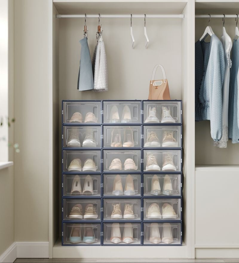 Schoenendozen Set van 18 - Transparante Stapelbare Schoenenopbergers met Deurtje - De Vries Meubels