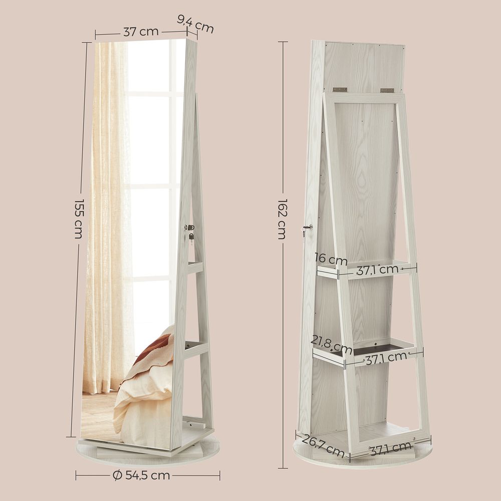 Sieradenkast met Spiegel - 360º Draaibaar - met Slot - De Vries Meubels