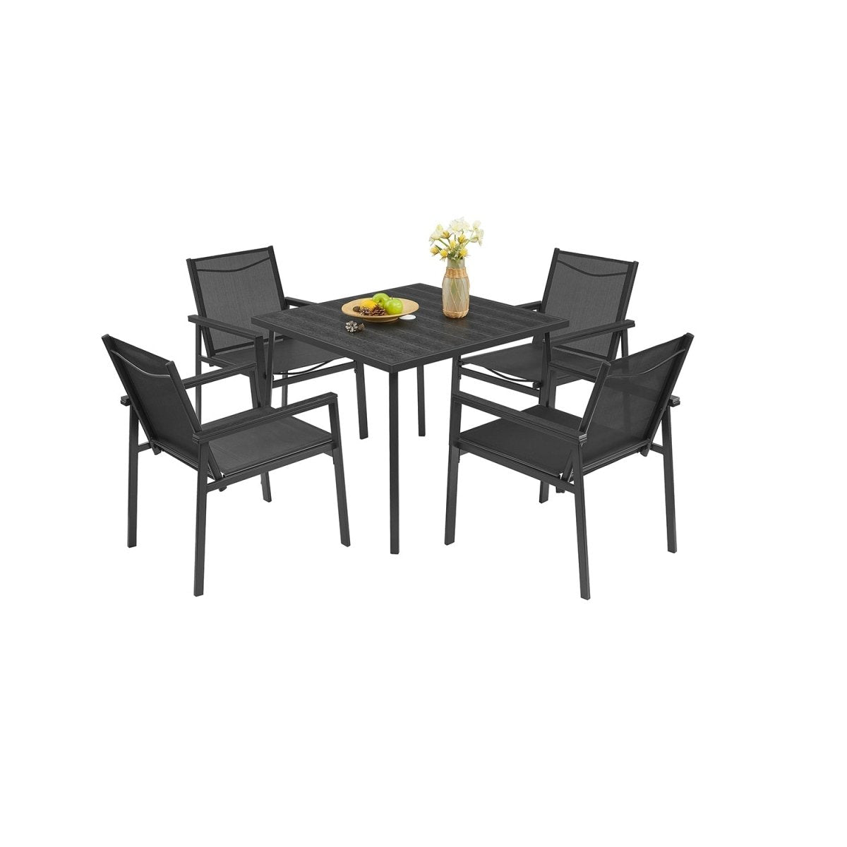 Tuinset 5 - delig - 4 Tuinstoelen met Tafel - Zwart - De Vries Meubels