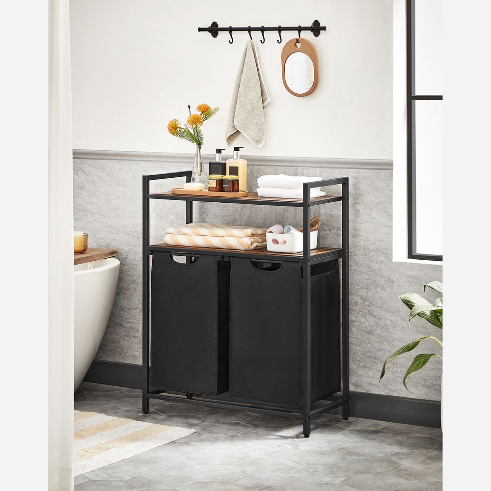 Wasmand en 2 Opbergplanken - Ideaal voor Wasgoed en Badaccessoires - De Vries Meubels