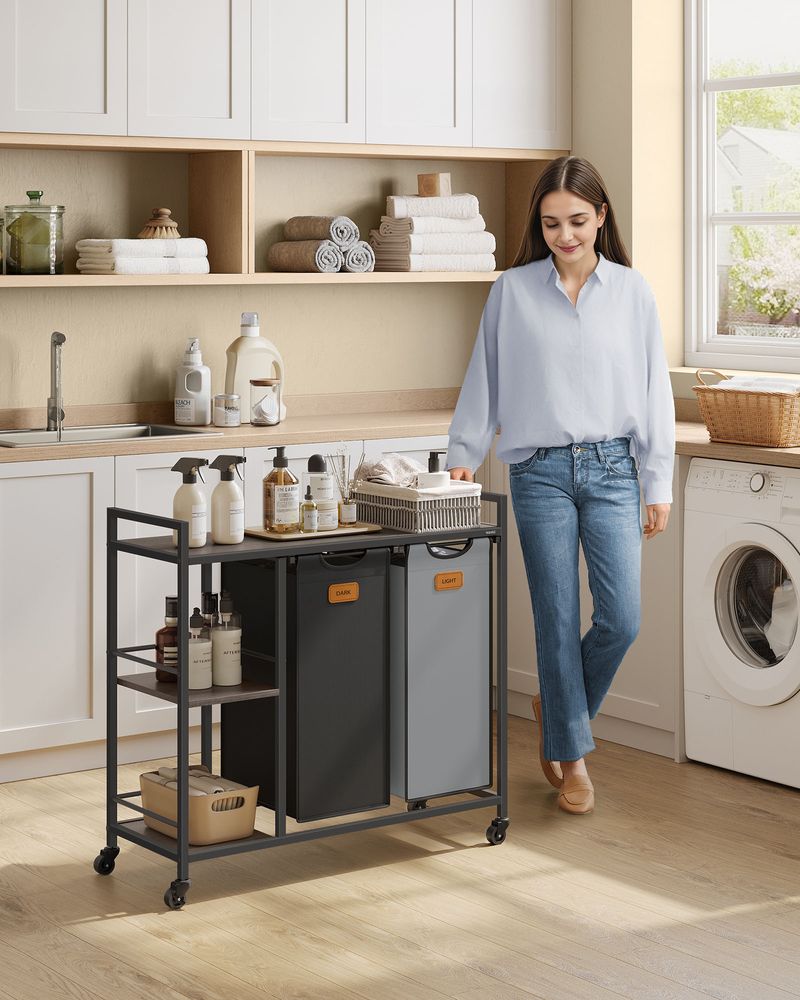 Wasmand Wagen 2 x 50L - Wasmand met Wieltjes - De Vries Meubels